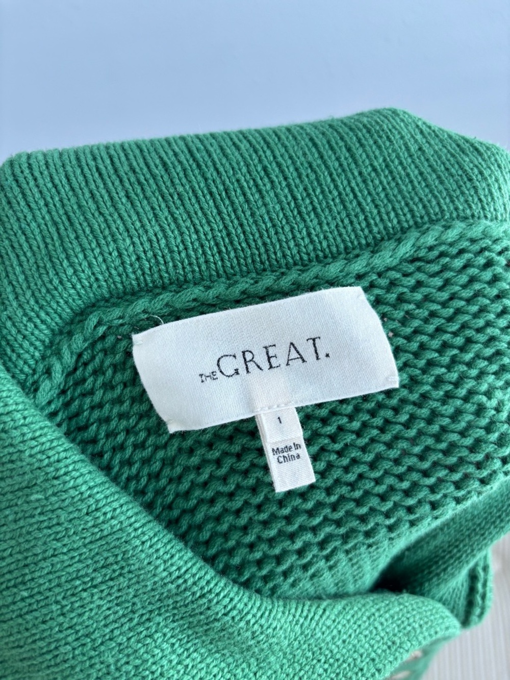 THE GREAT. THE BASS CARDIGAN Green Knit 100% Cotton - Size 1 - Picture 2 of 8